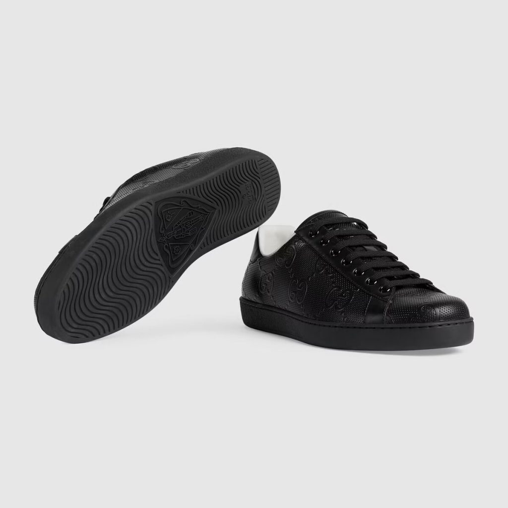 Gucci Men’s Ace GG Embossed Sneaker in Black Leather