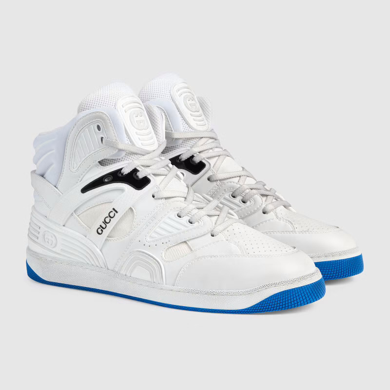 Gucci Men’s Basket Sneaker in White Demetra