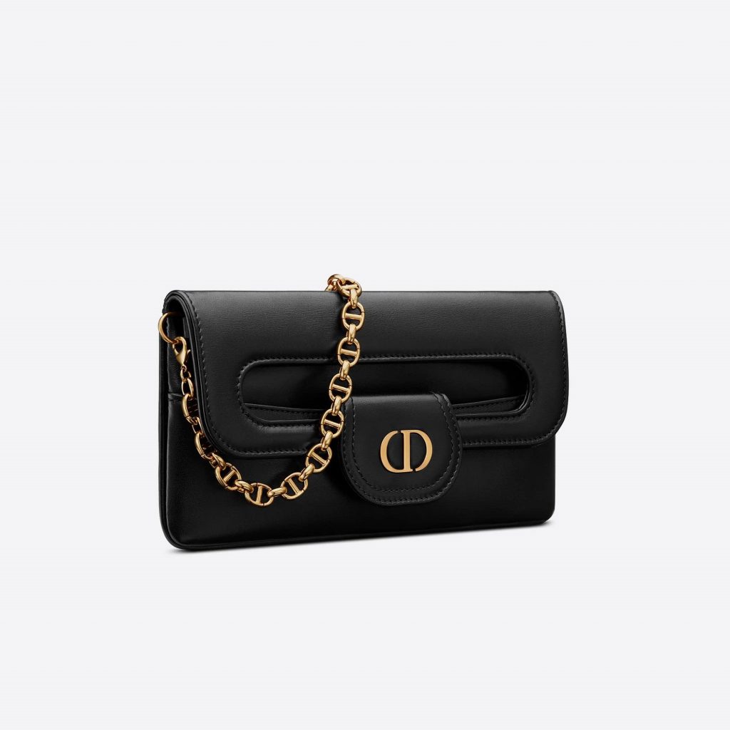 Small Dior Double Bag in Black Calfskin