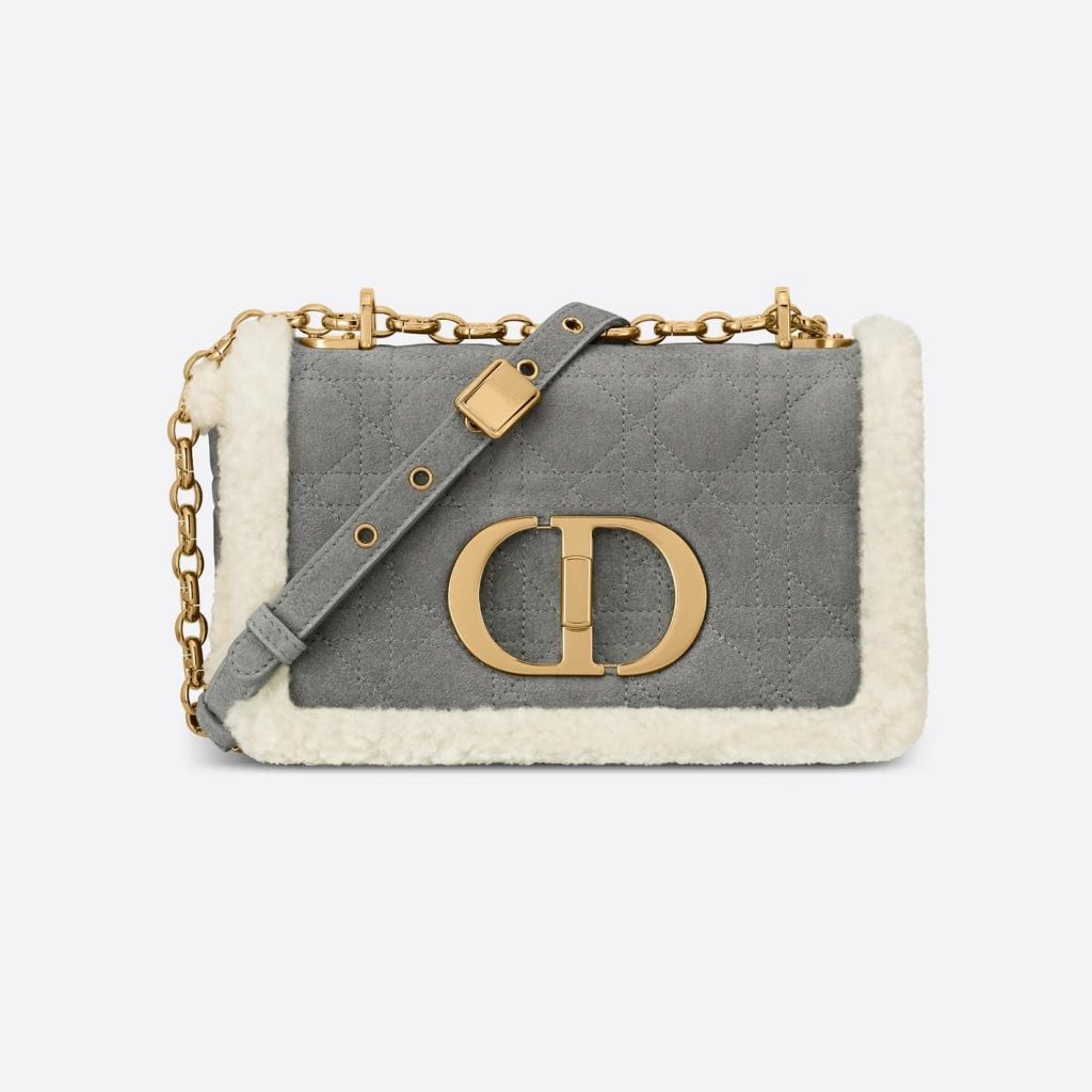  Small Dior Cargo Bag in Gray Cannage Shearling  