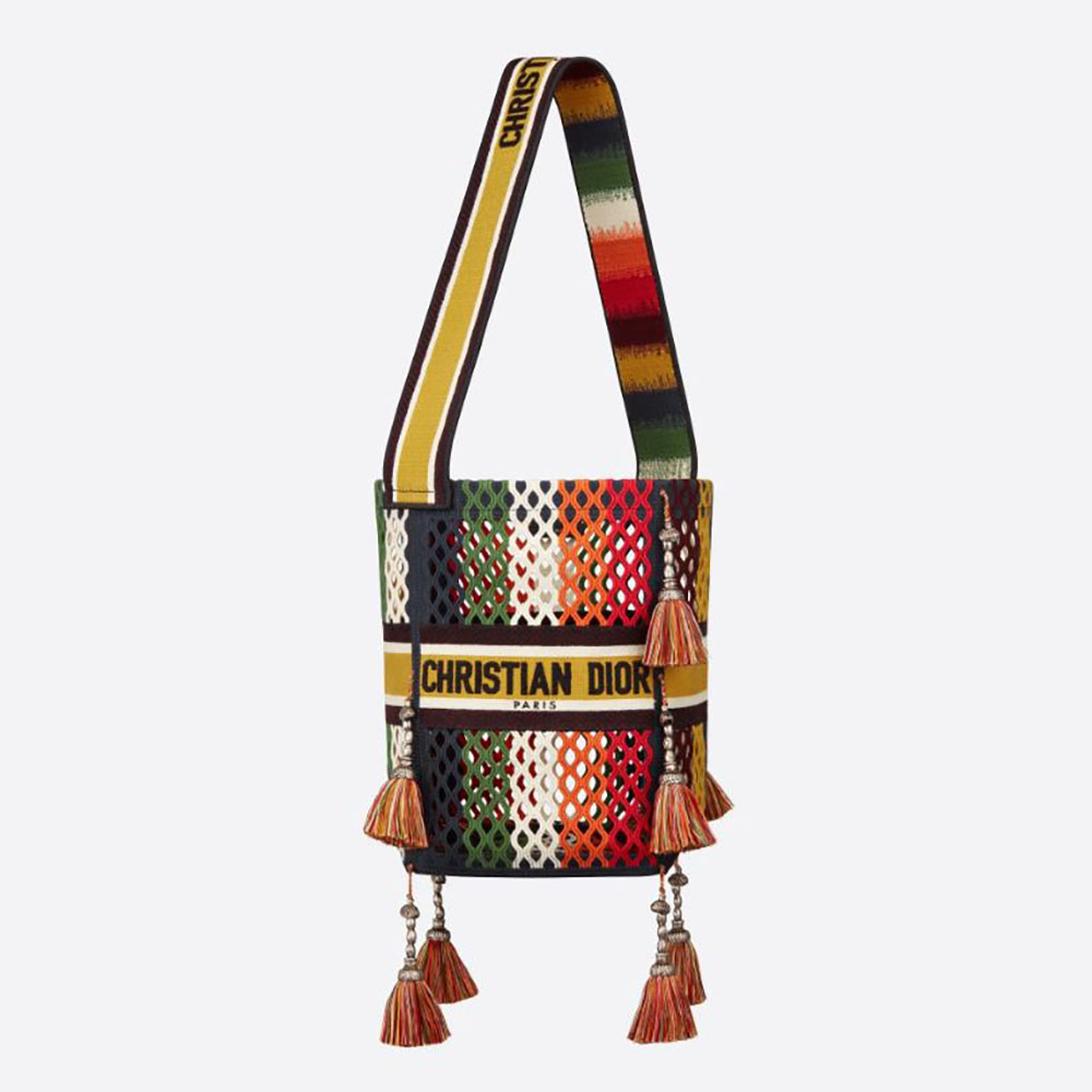 Dior D-Bubble Bucket Bag with Multi-Colour Mesh Embroidery