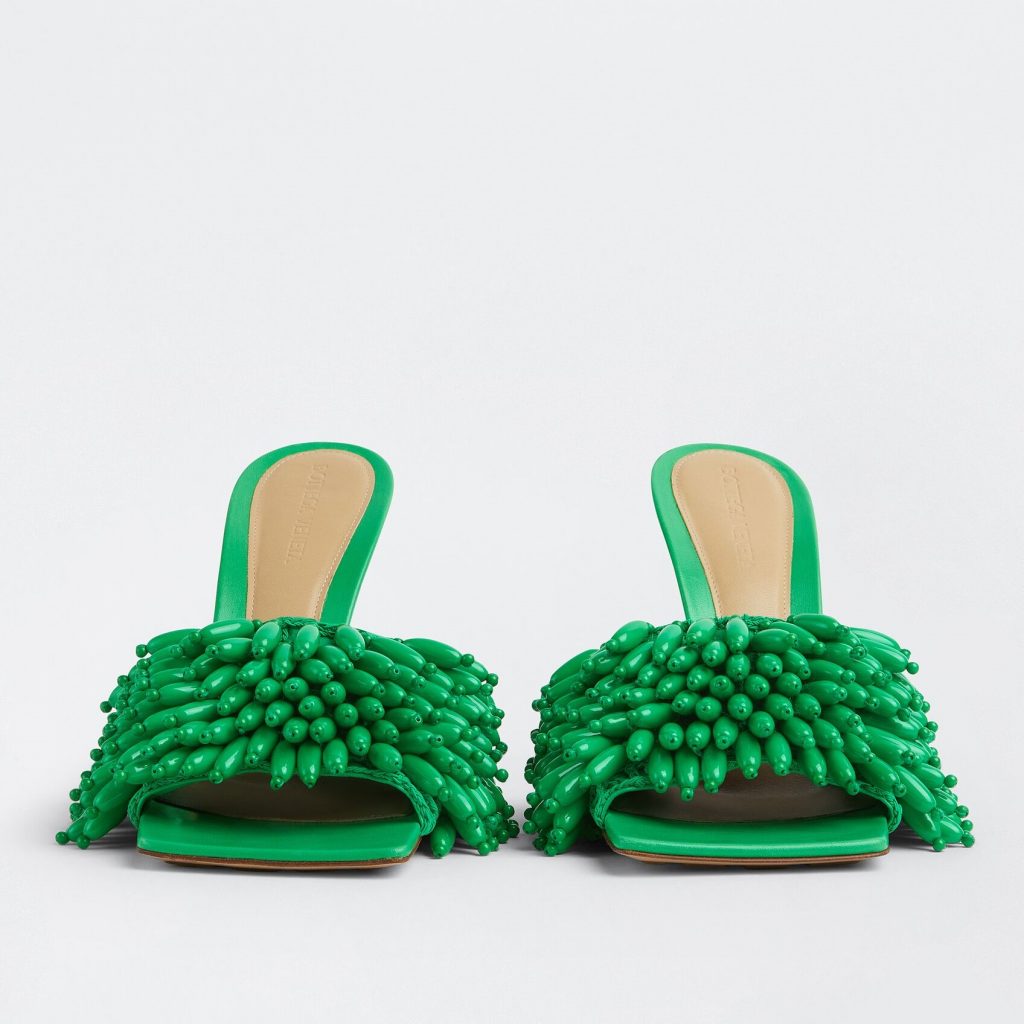 Bottega Veneta Bead-Embellished Crochet Mules in Grass Green