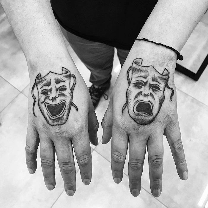 theater masks tattoo