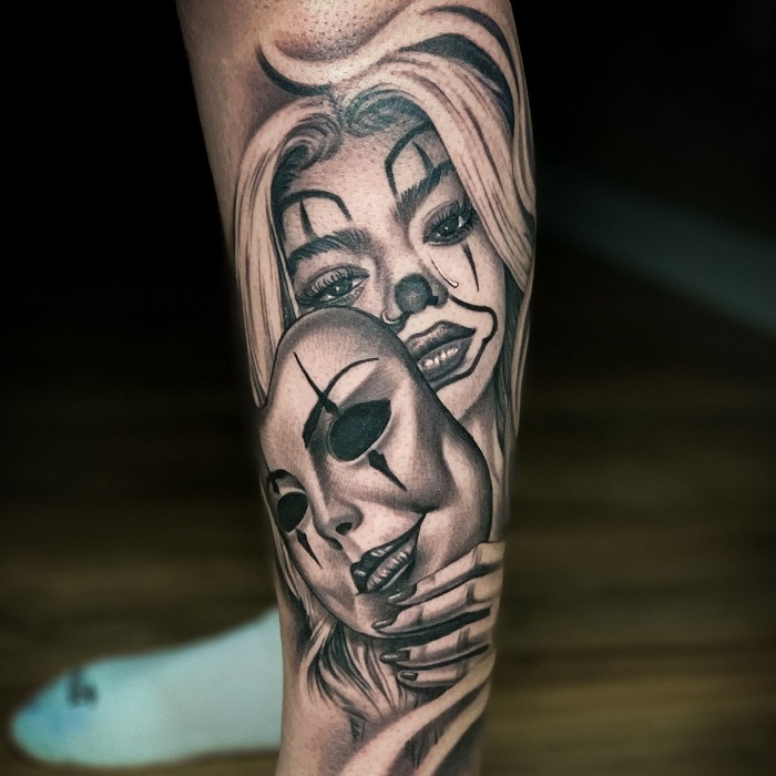 skull drama mask tattoo