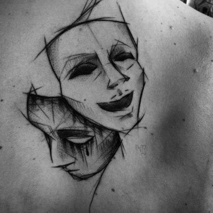 10 Dramatic Theatre Mask Tattoos  Tattoodo