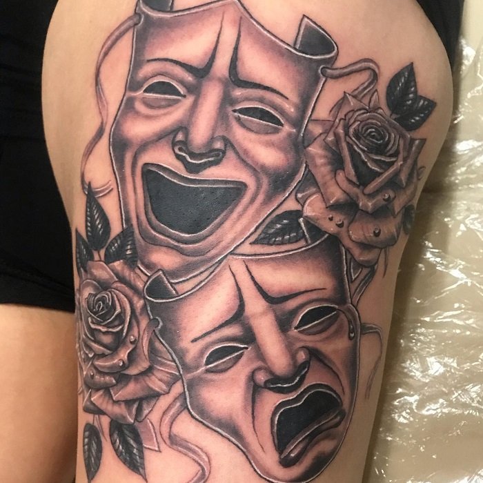 Happy Sad Face Mask Tattoo