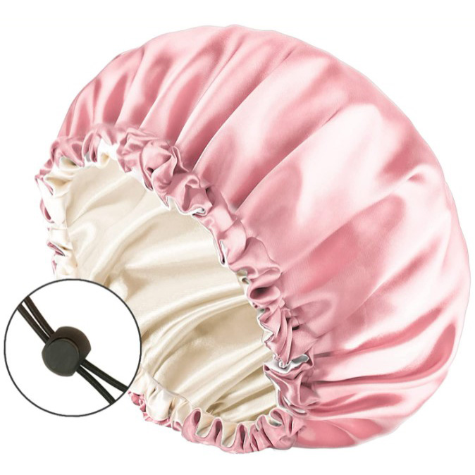 Auban Large Bonnet Sleep Cap Hair Wrap for Curl, Double Layer Satin Lined Bonnet for Sleeping Adjustable Elastic Lace Band Large Hair Silk Wrap for Women Hair Care and Washing Face