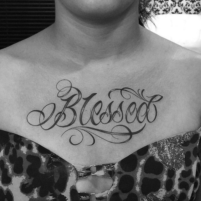 Blessed And Grey Ink Eye Chest Tattoo