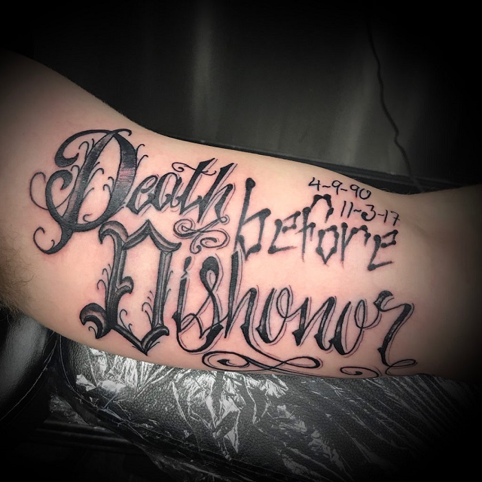 Loose Screw Tattoo  Death Before Dishonor   This killer tattoo was  done by Jen Bean Art  Give the shop a call or fill out the form on our  website