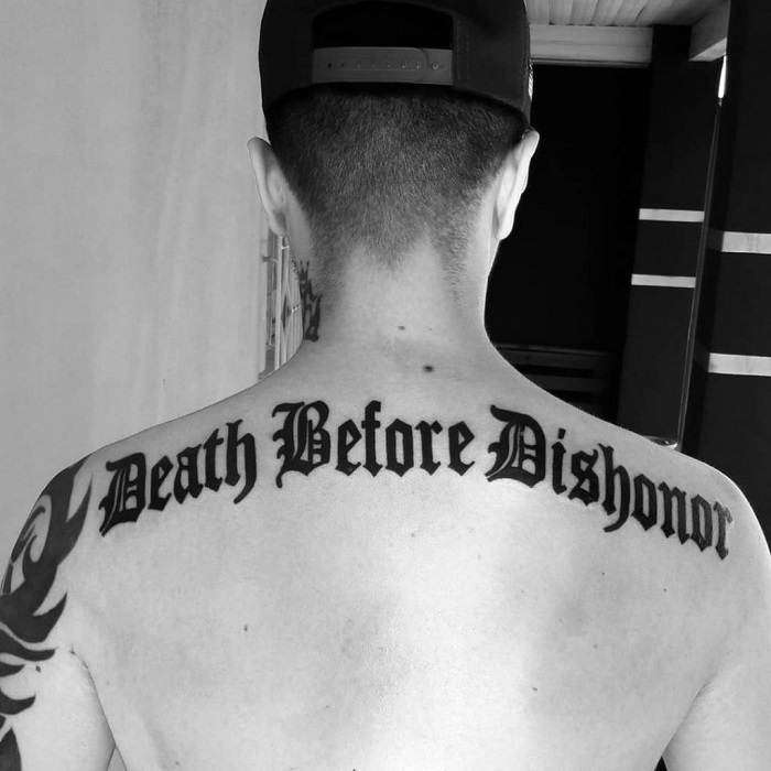 Death Before Dishonor Tattoo On Left Bicep