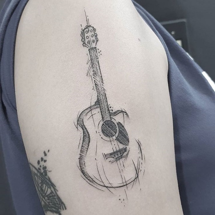 30 Pretty Guitar Tattoos for Your Inspiration  Guitar tattoo Tattoos  Geometric tattoo