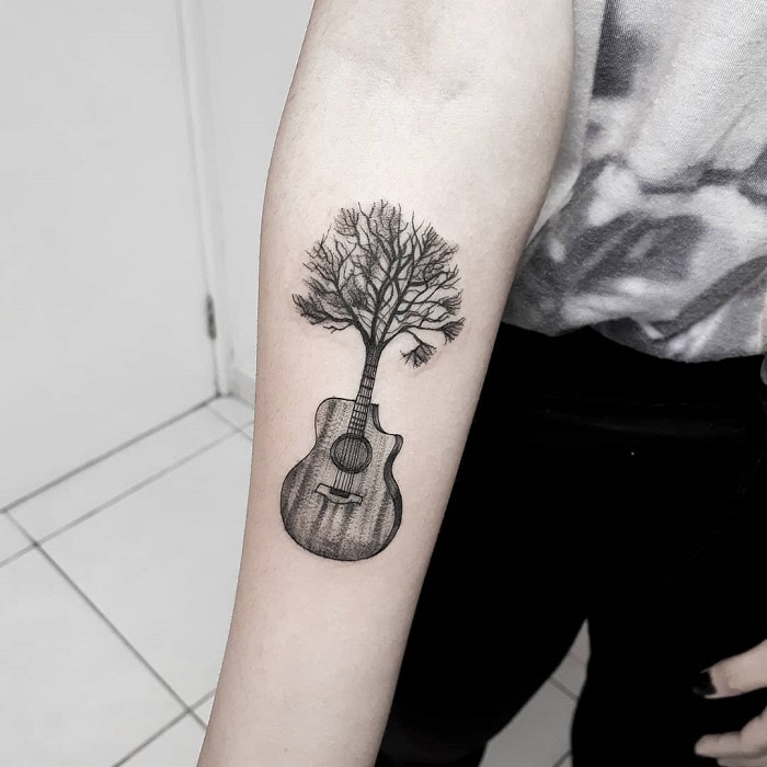 Acoustic Guitar Tree Tattoo