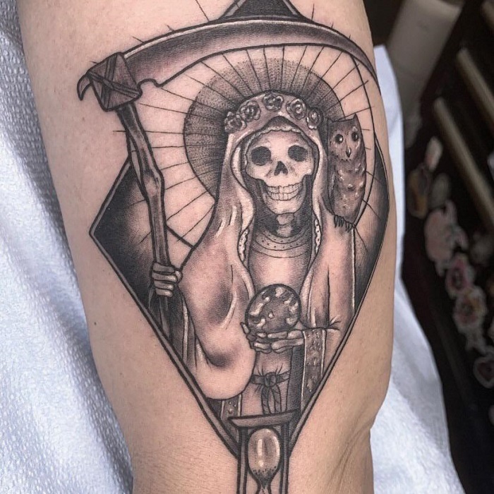 Traditional Tattoo Santa Muerte Art Board Print for Sale by MostroTattoo   Redbubble