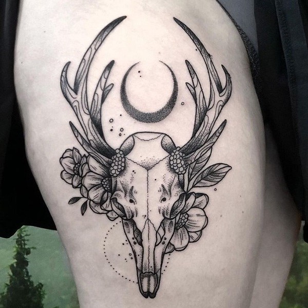 Tattoo uploaded by Tattoodo  Deer tattoo by Jake Symmonds stag deer  shoulder blackwork dark JakeSymmonds  Tattoodo