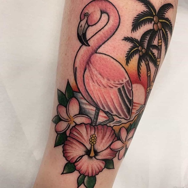 Traditional Pink Flamingo Tattoo