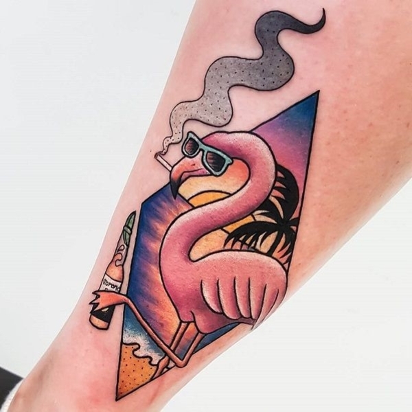 traditional pink flamingo tattoo