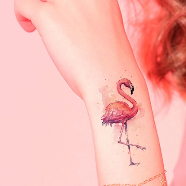 Pink Flamingo Tattoo On Left Sleeve