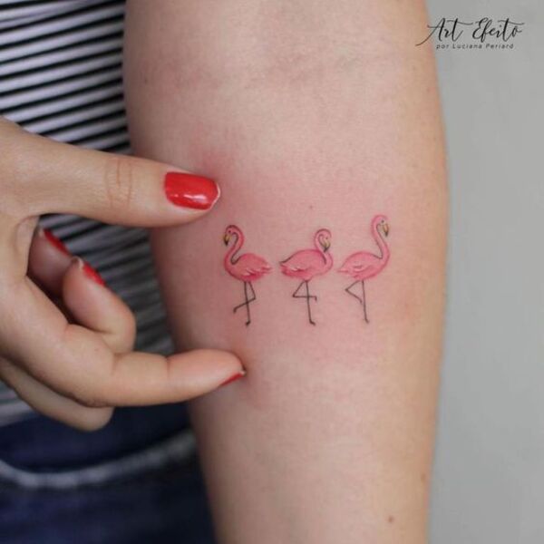 Cute Flamingo Tattoo on Girls Forearm