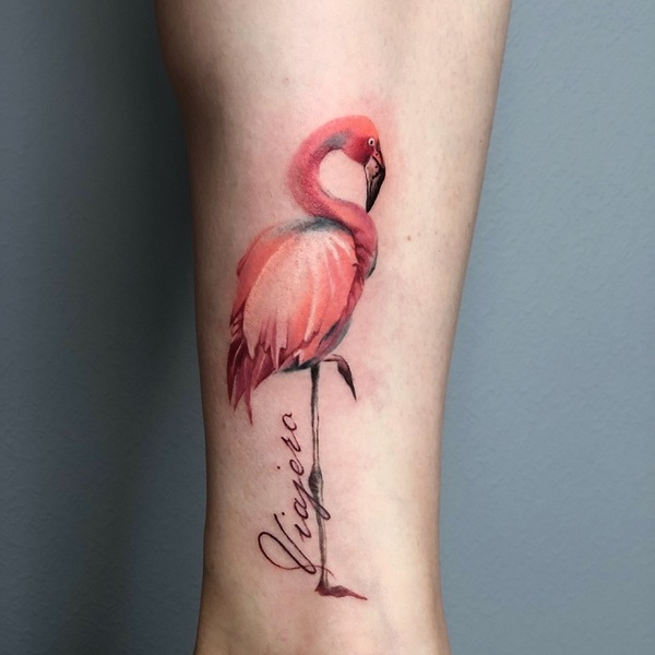 Tattoo uploaded by Tattoodo • Pink Flamingo tattoo by Freddie Albrighton  #FreddieAlbrighton #watercolortattoos #color #painterly #watercolor # Flamingo #leaf #tropical #bird #pink #nature #animal #stars #sparkle •  Tattoodo