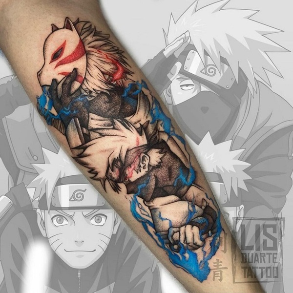 LALA INKY Tattoos  Art  Kakashi from Naruto  started this full sleeve  back in 2017 and were almost finished Thanks Shaun    TEAMSQUIDLALAINKYCOM    WWWEBONYSQUIDCOM  