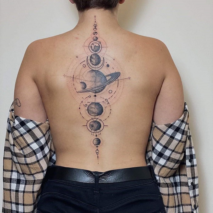 solar system tattoo back