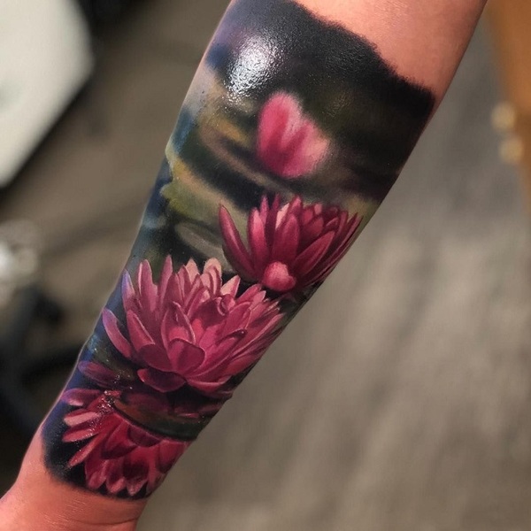 Color bomb Lotus flowers and water by KR Rossi TattooNOW