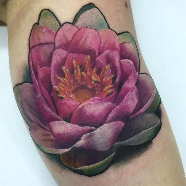 water lily flower tattoo with butterfly