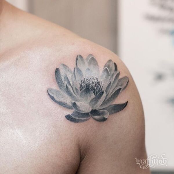 water lily flower tattoo with butterfly