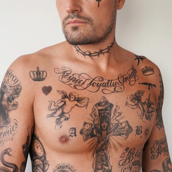 Tattoo of Letters Chest Messages