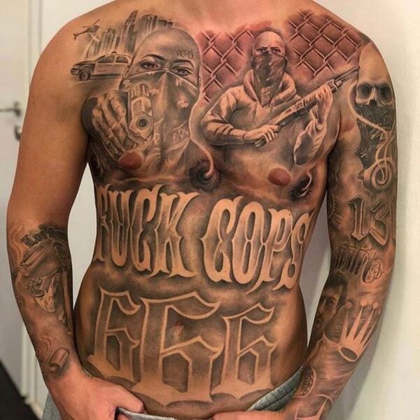 gangster chest piece tattoos