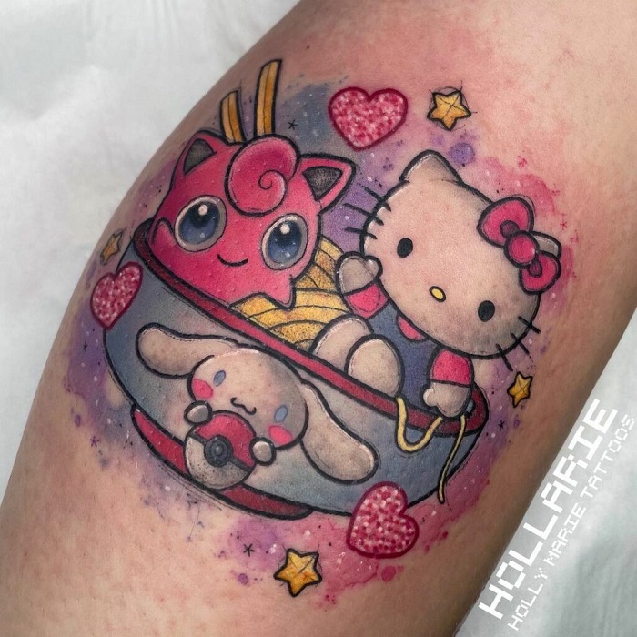 Go big or go home  get a sleeve filled with members of the Sanrio family   Hello kitty tattoos Tattoos Hello kitty items