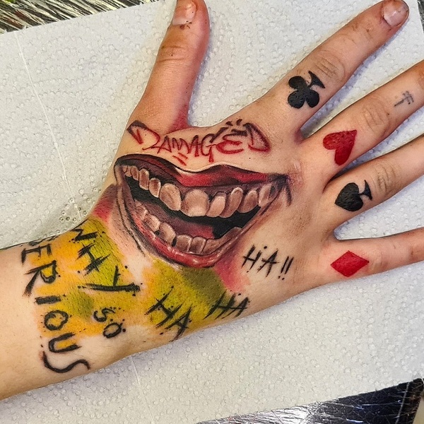 Joker hand tattoo drawing