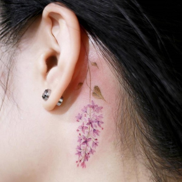 Lilac flowers on the left inner arm