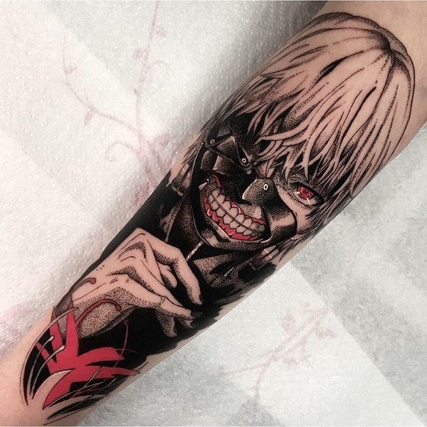 Tokyo ghoul sleeve i got this weekend from Mathilda at Skin Design Tattoo  in Las Vegas NV  Anime tattoos Sleeve tattoos Naruto tattoo