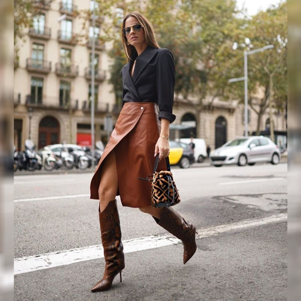 Brown Leather Skirt Styling | tyello.com
