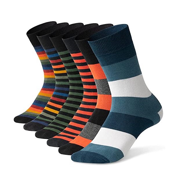 DAVID ARCHY Men's 3 Pairs Breathable Cotton Athletic Socks Soft Casual Multicolored Crew Socks