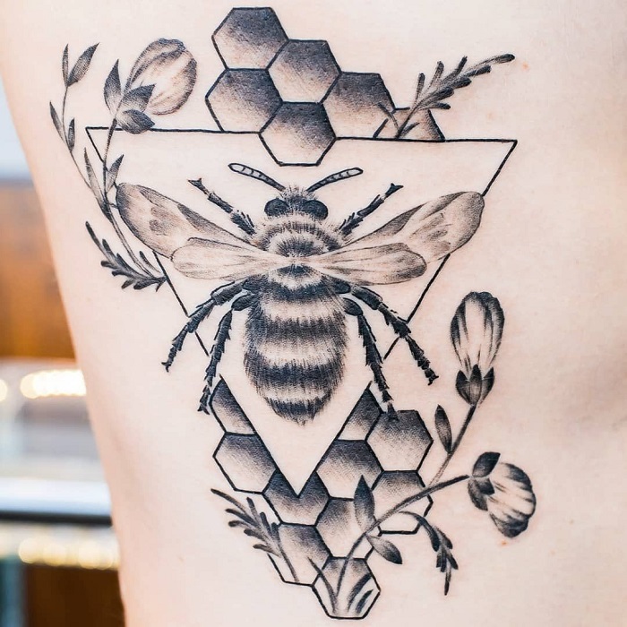 Bee on Honeycomb Temporary Tattoo Honeybee Insect in Black  Etsy Finland