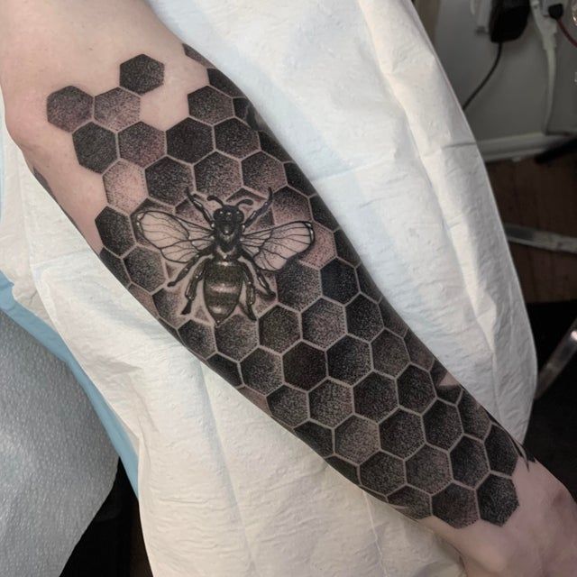 Electric Lady Tattoo on Tumblr: We made a great start on this huge honeycomb  piece today,thanks for sitting so well @davewgh ..patternwork to go in the  blanks!...