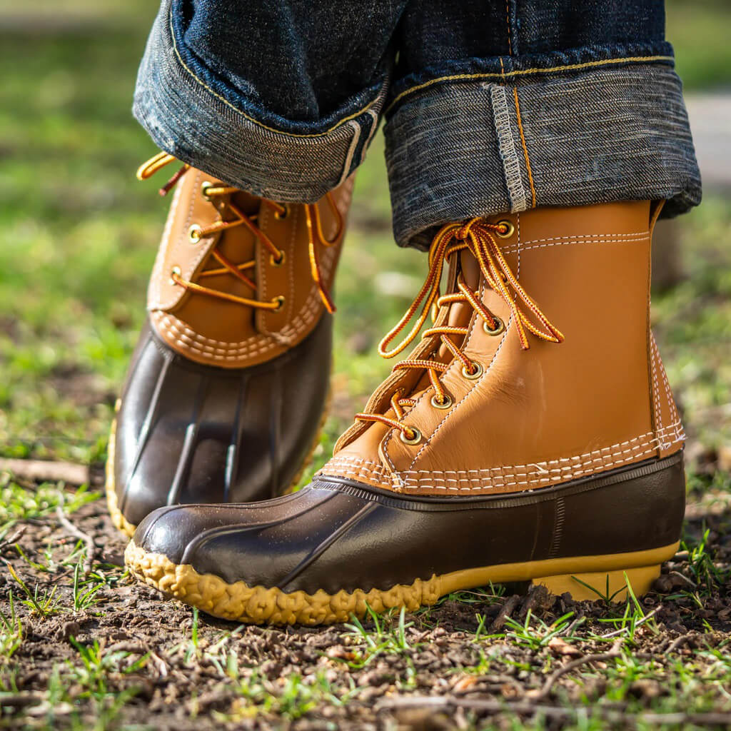 wearing duck boots hiking