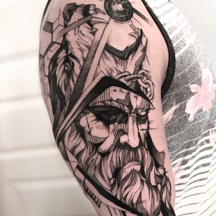 Tattoo uploaded by Tye Tremblay  inprogress sleeve odin norsemythology  norsegod blackandgrey realism  Tattoodo