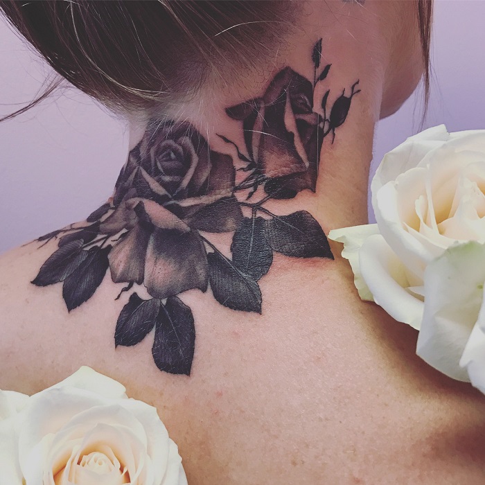 Neck Rose tattoo women at theYoucom