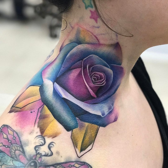 rose neck tattoos for girls