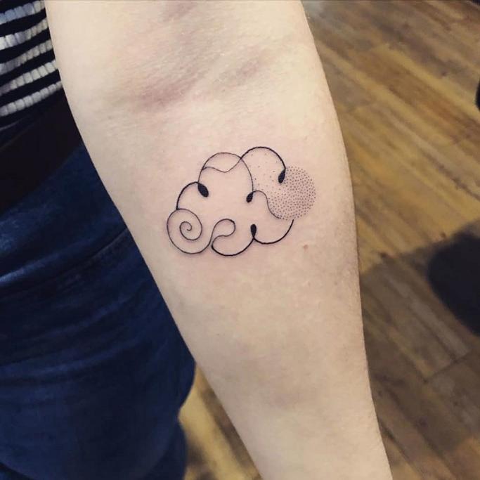 Minimalist style tattoo of a woman branches and a cloud  Cloud tattoo  Bow tattoo designs Tattoos for women